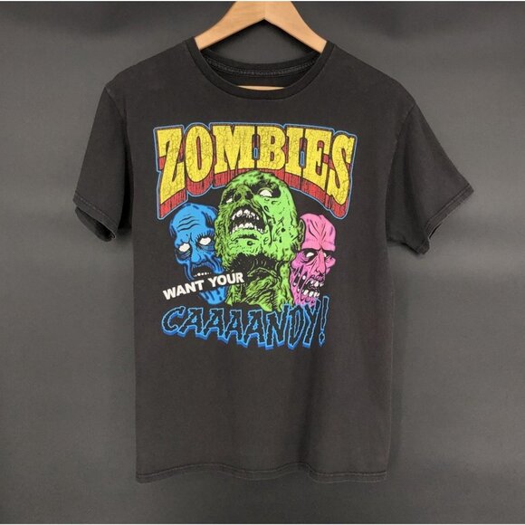 Zombies Want Your Candy Men's Graphic T-shirt M Black Halloween Spooky Horror - Picture 1 of 8